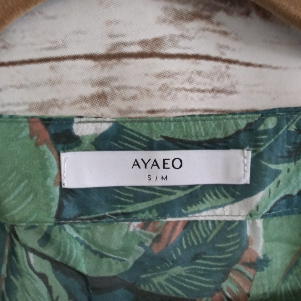 Ayaeo Botanical Palm Green Silk 100% Kaftan Dress Cover Up Size Small / Medium - Picture 6 of 11